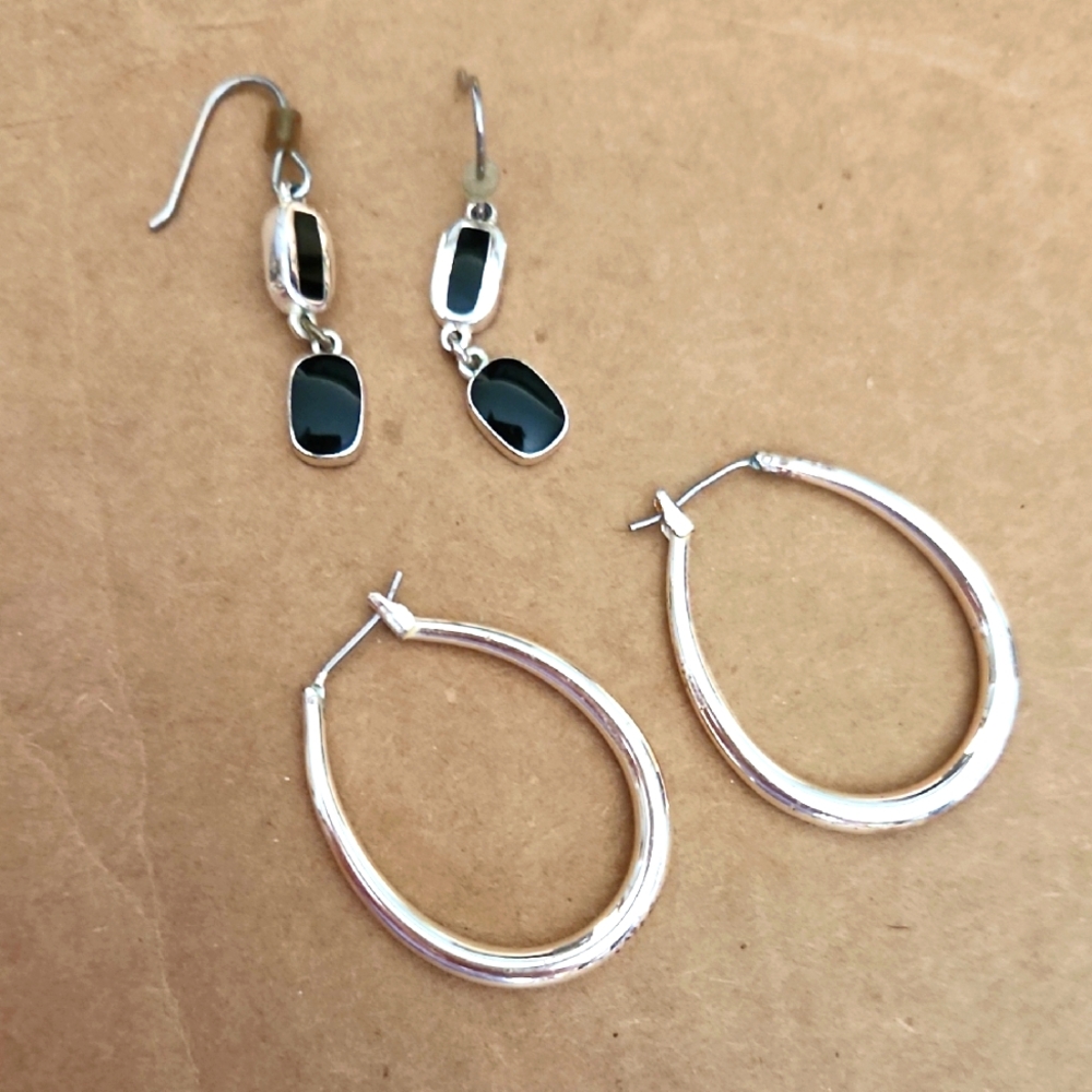 Elegant Silver and Black Earrings Set